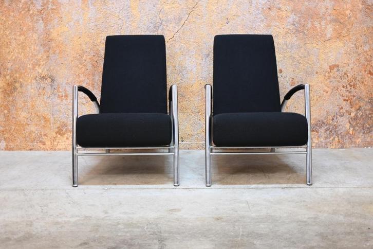 Als NIEUW 2 zwarte stoffen Harvink design fauteuils, Huis en Inrichting, Fauteuils, Zo goed als nieuw, Stof, 50 tot 75 cm, 75 tot 100 cm