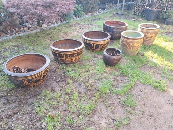Mooie grote japanse bloempotten 8x, Tuin en Terras, Bloempotten, Gebruikt, Overige materialen, Binnen, Balkon, Tuin, Minder dan 40 cm