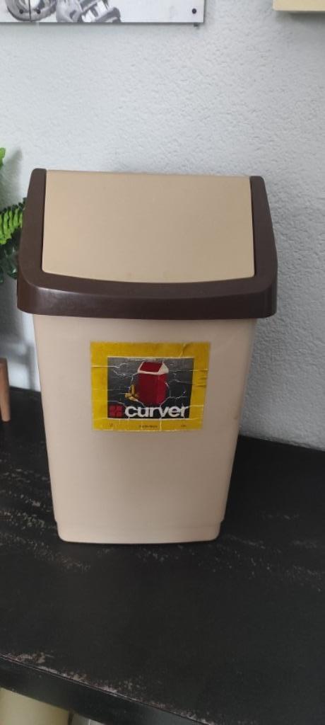 Vintage prullenbak Curver beige bruin, Huis en Inrichting, Woonaccessoires | Prullenbakken, Gebruikt, Kunststof, Minder dan 50 cm