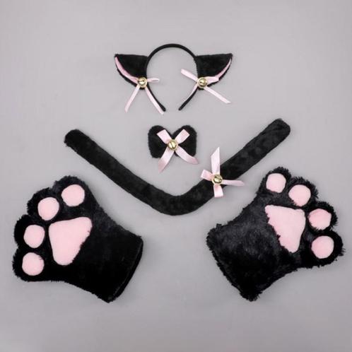 Zwarte Katten Oren Staart En Handschoenen Fursuit Kat Staart, Hobby en Vrije tijd, Kostuums, Theaterbenodigdheden en LARP, Nieuw