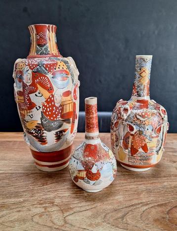 3st Satsuma vaas pijpvaasje flacon handgeschilderd 17-30 cm beschikbaar voor biedingen
