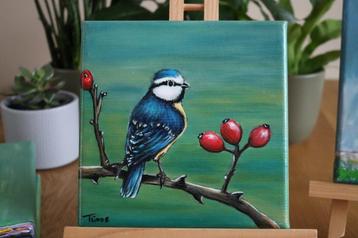 Pimpelmees op canvas beschikbaar voor biedingen