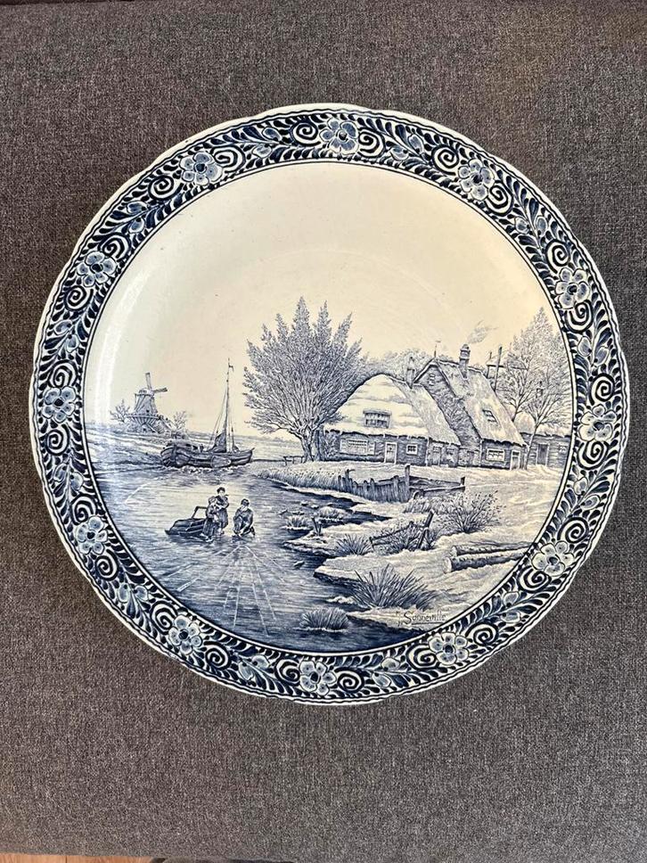 Delfts Blauw Wandbord 38,5cm, Antiek en Kunst, Antiek | Wandborden en Tegels, Ophalen of Verzenden