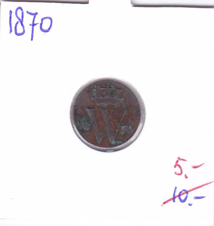 Halve cent 1870 Willem 3 voor 5 euro***, Postzegels en Munten, Munten | Nederland, Losse munt, Koning Willem III, Ophalen of Verzenden