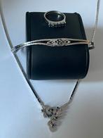 Zilveren vintageset met echte saffier ketting armband ring, Ophalen of Verzenden, Zo goed als nieuw, Blauw, Zilver