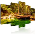 654 Natuur Bos Waterval 5 Luik Canvas Schilderij 200x100cm, Ophalen of Verzenden
