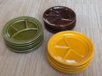 Vintage Retro Gourmet Fondue borden  6 stuks bruin, Huis en Inrichting, Ophalen of Verzenden, Zo goed als nieuw, Overige stijlen