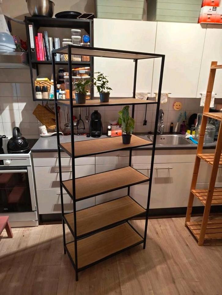 Stalen Boekenkast met Houten Planken, Huis en Inrichting, Kasten | Stellingkasten, Gebruikt, Ophalen of Verzenden