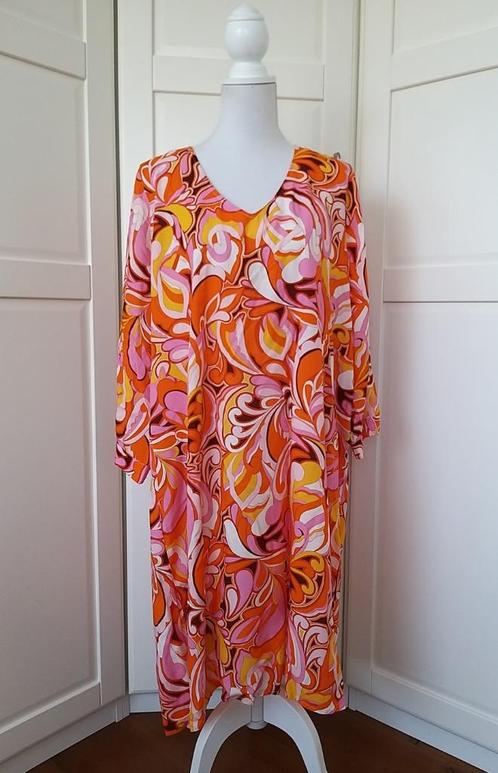 Smashed Lemon nieuwe dunne retro print jurk 4XL 48 (= XXL), Kleding | Dames, Jurken, Nieuw, Maat 46/48 (XL) of groter, Oranje