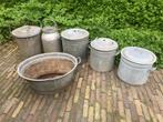 Grote zinken gietijzer teil emmers melkbus vuilnisemmer, Ophalen of Verzenden, Gebruikt, Zink, Met deksel