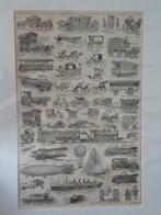 litho voertuigen koetsen, trams, treinen, auto's jaren 20, Verzenden