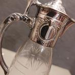 Mooie brocante kan met verzilverd montuur en slijpsel, Antiek en Kunst, Antiek | Glas en Kristal, Ophalen of Verzenden