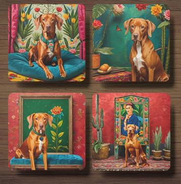 Vizsla Frida Kahlo onderzetters met houder beschikbaar voor biedingen