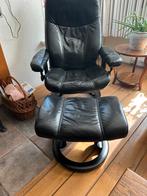Stressless fatatuile van leer zwart +voetenbankje, Ophalen, Leer
