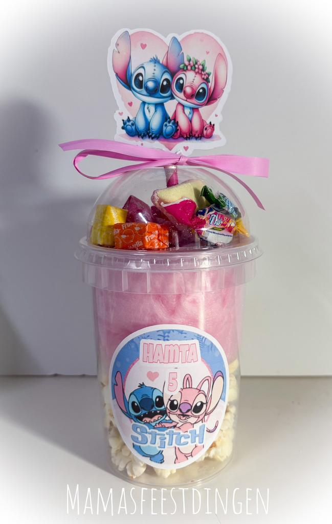 Traktatie suikerspin/popcorn en snoep STITCH, Hobby en Vrije tijd, Feestartikelen, Zo goed als nieuw, Feestartikel, Verjaardag