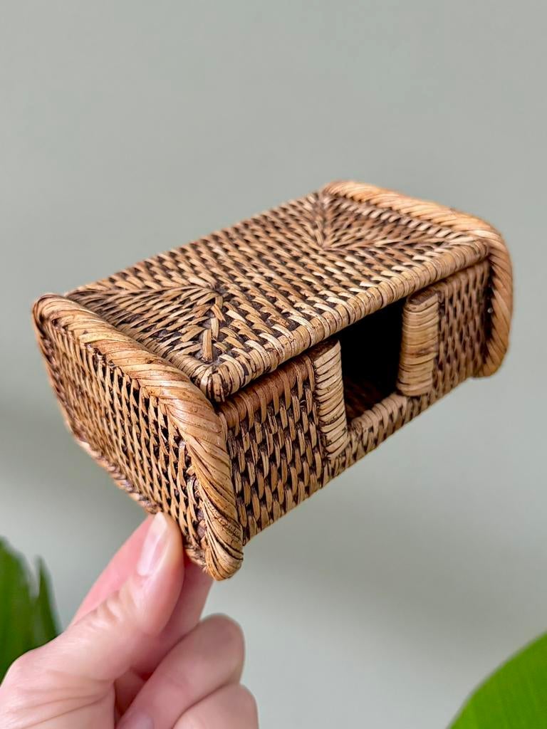 Vintage Birma riet rotam mandje opbergmandje opbergbakje, Ophalen of Verzenden, Gebruikt