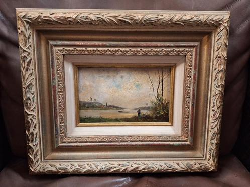 Schilderij Rivierlandschap met Figuur, Antiek en Kunst, Kunst | Schilderijen | Klassiek, Ophalen of Verzenden