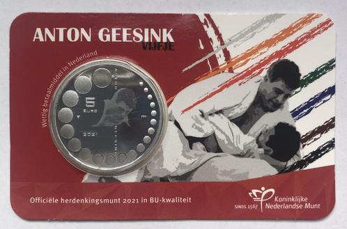 2021 COINCARD 5 EURO ANTON GEESINK VIJFJE *BU*, Postzegels en Munten, Munten | Nederland, Losse munt, Euro's, Zilver, Ophalen of Verzenden
