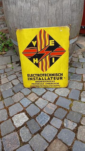 VEHI Emaille Reclamebord Electrotechnisch Installateur Vinta beschikbaar voor biedingen
