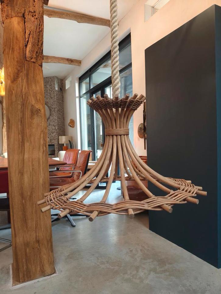 Vintage XL Hanglamp, Huis en Inrichting, Lampen | Hanglampen, Gebruikt, 50 tot 75 cm, Hout, Ophalen