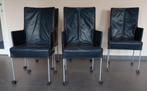 6 eettafel stoelen echt leer, Ophalen, Blauw, Leer, Zo goed als nieuw