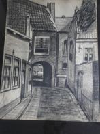 ZUTPHEN, Tekening Rosmolensteeg in lijstje, Antiek en Kunst, Kunst | Tekeningen en Foto's, Ophalen of Verzenden