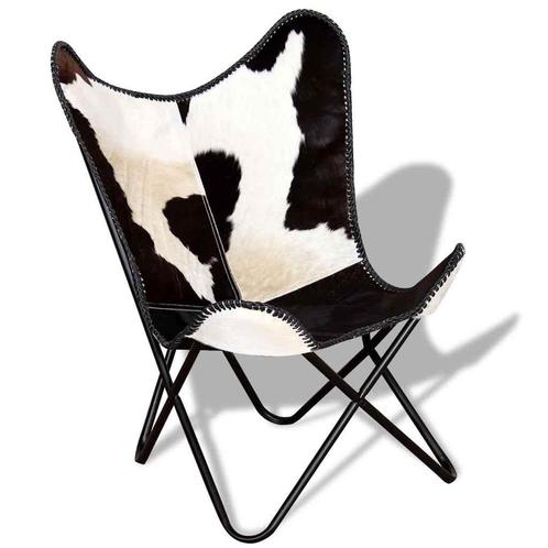 Vlinderstoel echt geitenleer zwart en wit GRATIS VERZENDING!, Huis en Inrichting, Stoelen, Nieuw, Eén, Leer, Metaal, Zwart, Verzenden