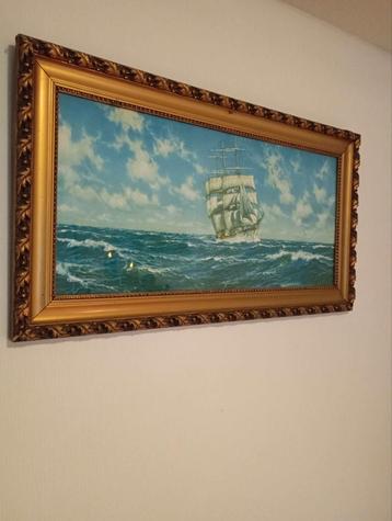 Schilderij Boot op Zee in Lijst - 49x91 cm beschikbaar voor biedingen