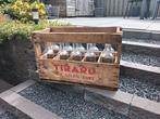 wijnkratje uit Frankrijk met 10 glazen flessen, brocante, Ophalen