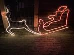 Grote verlichte kerstman met arreslee op ijzeren frame 2mtr, Diversen, Kerst, Ophalen, Gebruikt