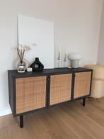 Pavia dressoir, rotan en zwart houteffect, Ophalen, Met deur(en), 100 tot 150 cm, Zo goed als nieuw