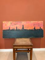 Olieverf schilderij stad Zutphen bij zonsondergang 50x120, Ophalen