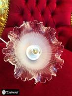 Hanglamp met dikke glazen lamp kap art deco bloem, Ophalen of Verzenden, Glas, Vintage / art deco, Minder dan 50 cm