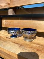 2x oud blauw glas schaaltje, Ophalen of Verzenden