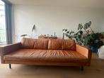 Vintage leren 3-zits bank, Huis en Inrichting, Ophalen, Gebruikt, Driepersoons, Rechte bank