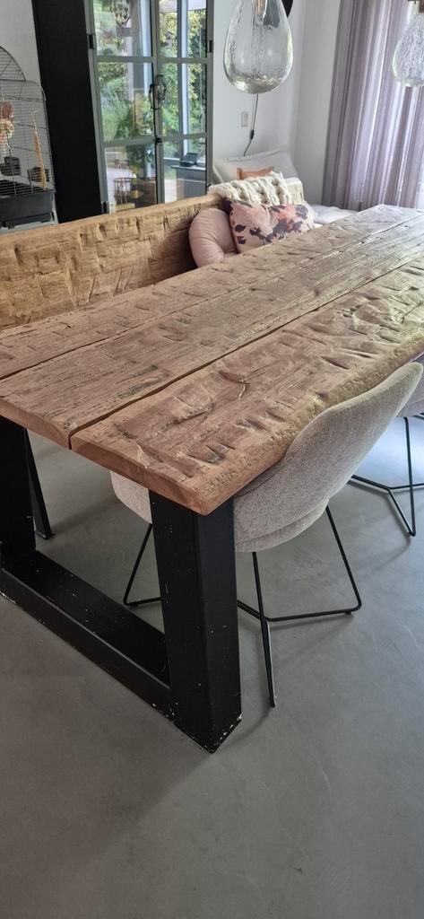 Robuuste tafel van meerpalen, Huis en Inrichting, Tafels | Eettafels, Gebruikt, 50 tot 100 cm, 200 cm of meer, Vijf personen of meer