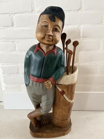 Vintage golfer/caddy handgesneden beschikbaar voor biedingen
