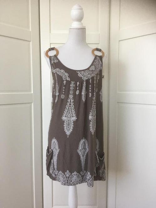 Taupe bruine print tuniek top met ringen, maat XL, Kleding | Dames, Tops, Gedragen, Maat 46/48 (XL) of groter, Bruin, Zonder mouw