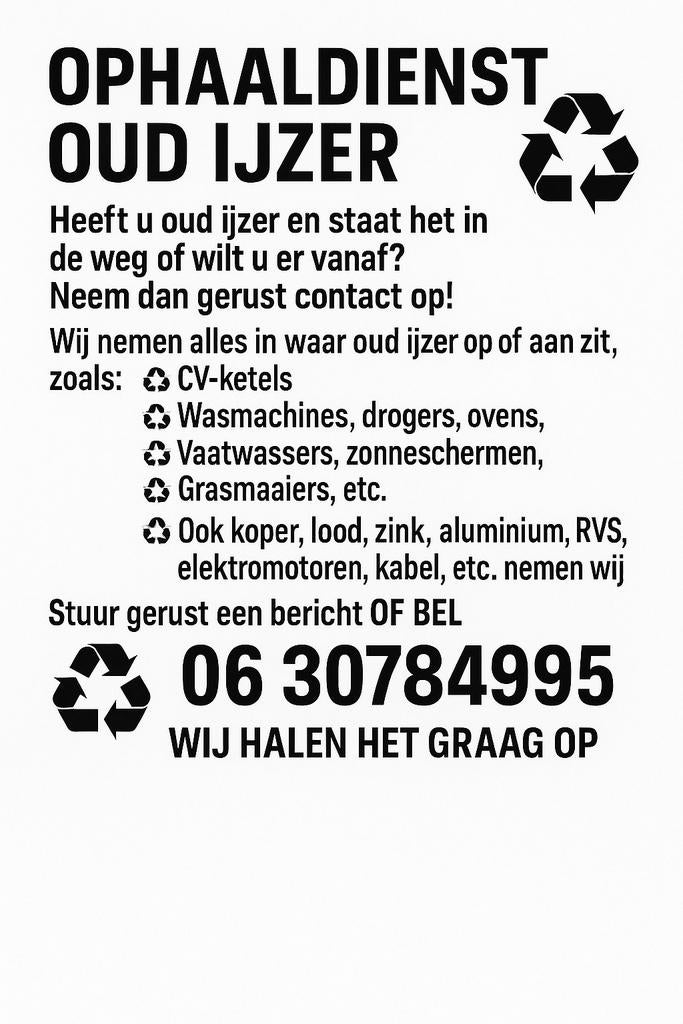 Oudijzer en metalen  gezocht, Doe-het-zelf en Verbouw, Overige Doe-het-zelf en Verbouw, Ophalen