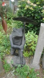 bronzen kikker groot met blad in haar handen, Antiek en Kunst, Ophalen