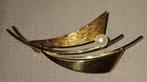 Gouden broche met parel en witgoud 14k. Vintage., Minder dan 4 cm, Ophalen of Verzenden, Zo goed als nieuw, Goud