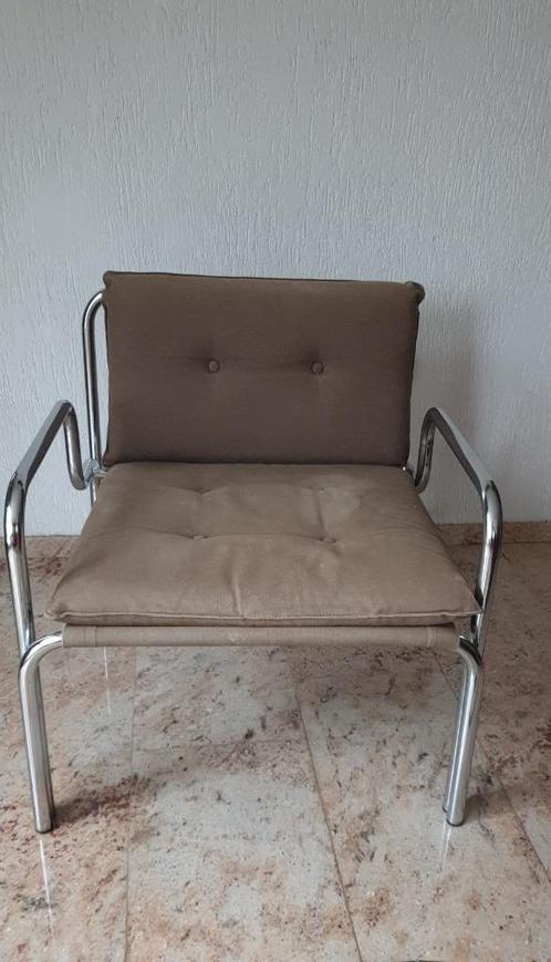 Vintage fauteuil design jaren 70, Huis en Inrichting, Fauteuils, Gebruikt, Hout, Stof, 50 tot 75 cm, Minder dan 75 cm, Ophalen
