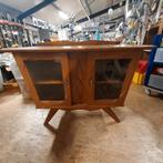 Vintage houten kastje met glazen deuren, Ophalen, Glas, Vintage, Gebruikt