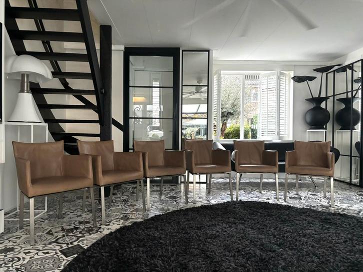 6 Luxe Leren Design stoelen, Huis en Inrichting, Stoelen, Zo goed als nieuw, Vijf, Zes of meer stoelen, Leer, Bruin, Ophalen