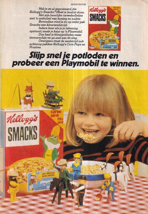 Retro reclame 1979 Kellogg's Smacks Playmobil speelgoed, Verzamelen, Retro, Overige typen, Ophalen of Verzenden