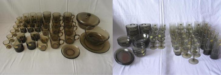 Servies arcoroc luminarc france bruin (retro vintage antiek), Huis en Inrichting, Keuken | Servies, Zo goed als nieuw, Compleet servies