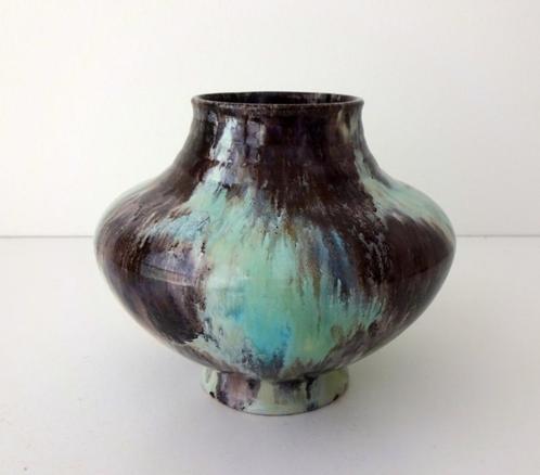 Keramiek vaas bruin en turquoise Kamo Mobach 3512-k, Antiek en Kunst, Antiek | Keramiek en Aardewerk, Ophalen of Verzenden