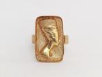 Ring Antiek Egyptian Revival Nefertiti goud op zilver mt 20, Sieraden, Tassen en Uiterlijk, Antieke sieraden, Verzenden, Zilver