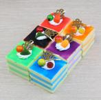 6 Vierkante Kunst Gebakjes / Gebak Cake Taart Nep Sier, Verzenden, Nieuw
