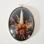 Vintage bolglas lijstje met droogbloemen fifties schilderij, Ophalen of Verzenden
